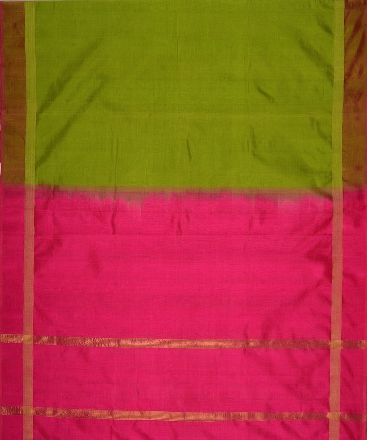 Light green pink handwoven cotton silk kanchi saree