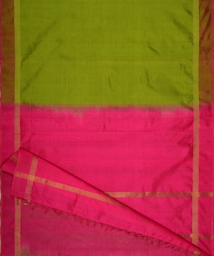 Light green pink handwoven cotton silk kanchi saree