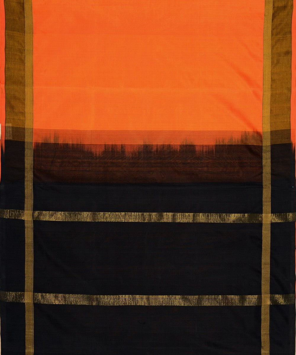 Orange black handwoven cotton silk kanchi saree