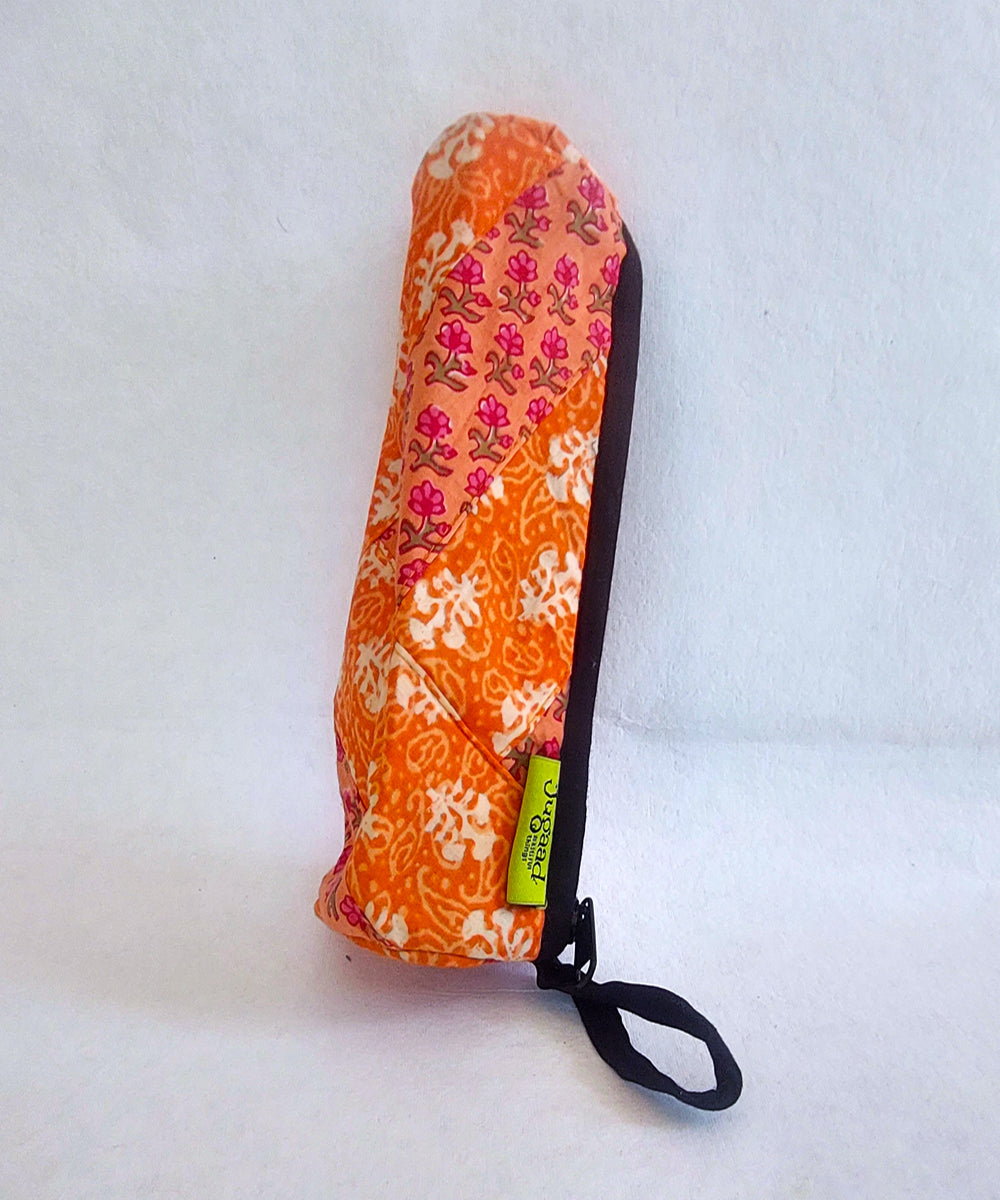Orange handcrafted cotton pencil pouch
