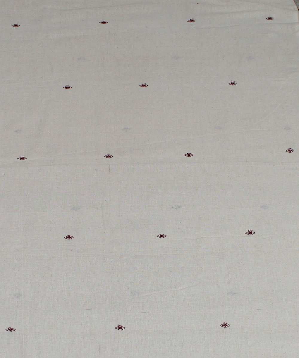 Off white with maroon motifs handloom cotton kotpad fabric