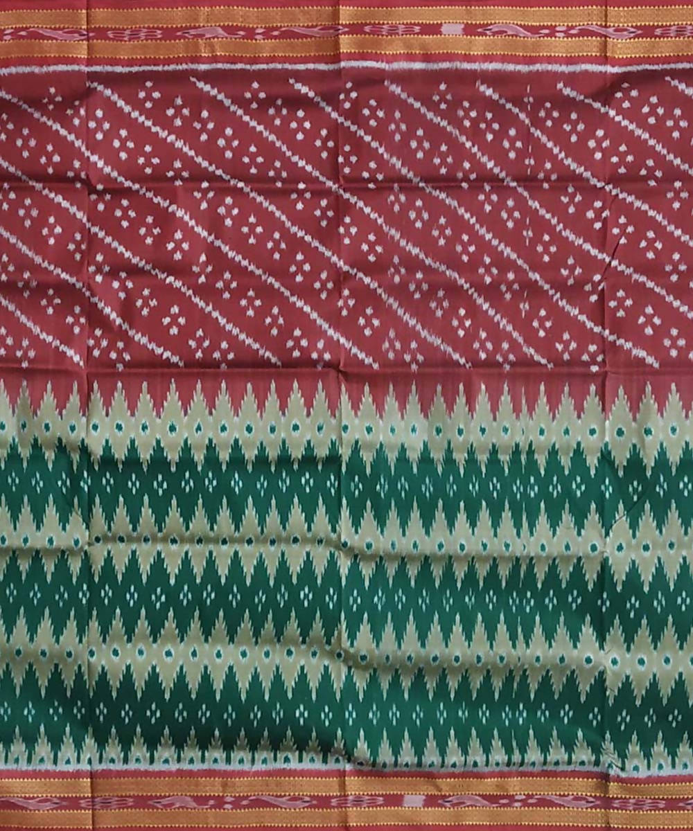 Burgundy bottle green handwoven silk khandua saree