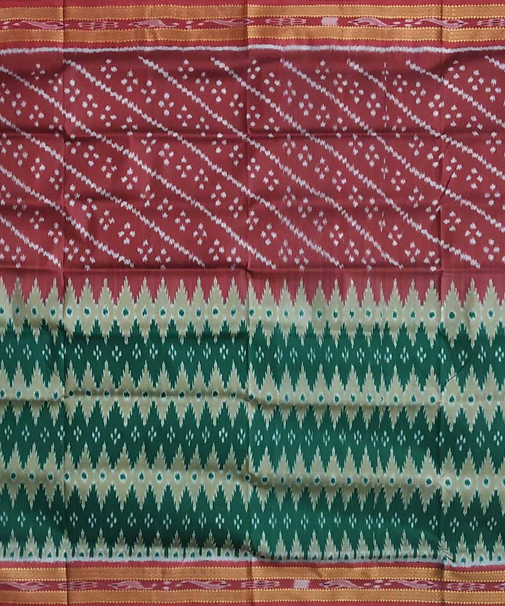 Burgundy bottle green handwoven silk khandua saree