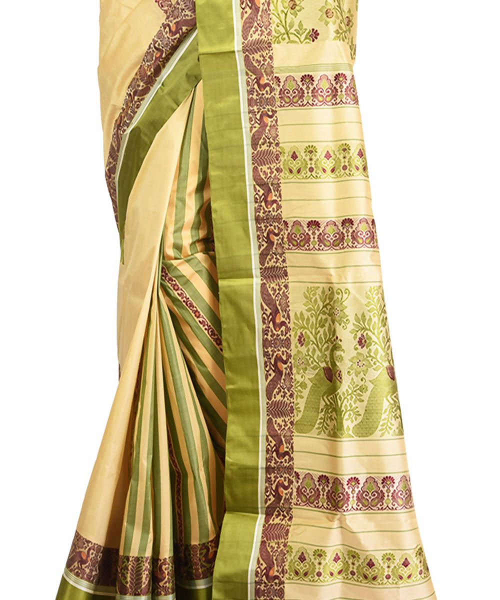 Sandal and green handloom garad silk saree