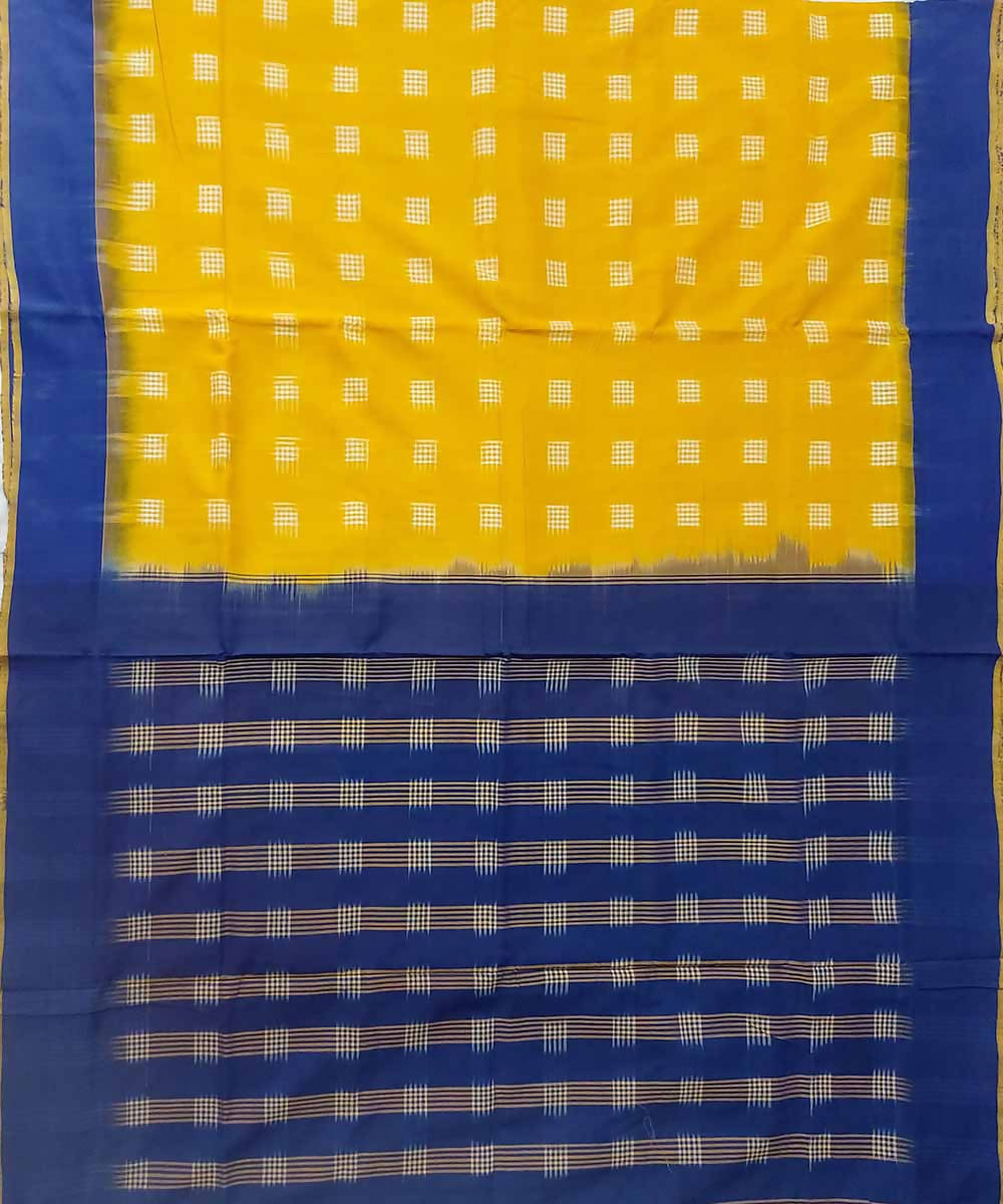 Amber yellow handloom cotton ikat pochampally saree