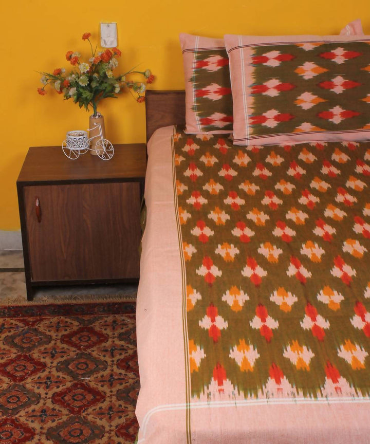 Mehendi Green Ikkat Cotton Bedsheet