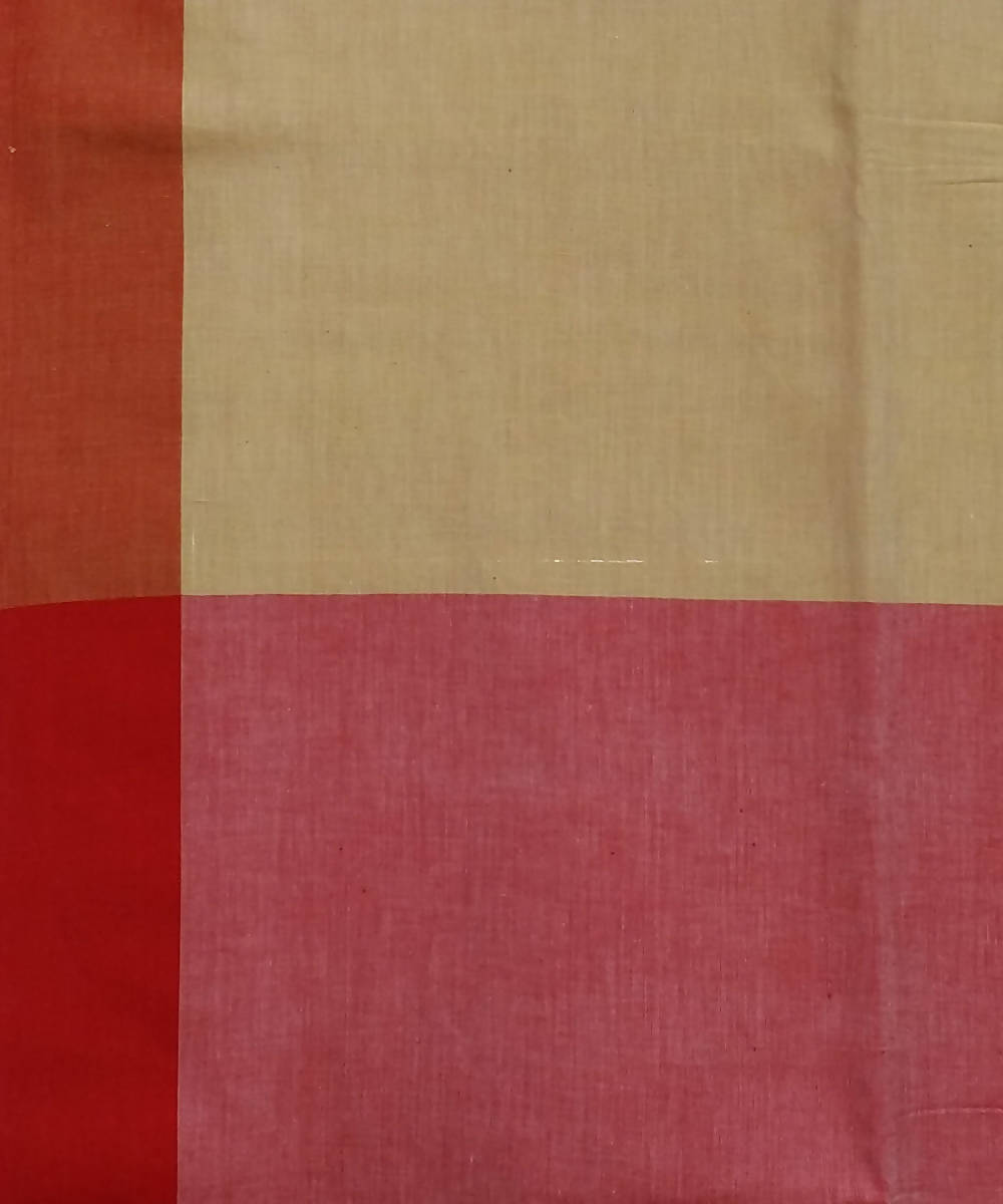 Cream Red Handspun Handwoven Cotton Saree