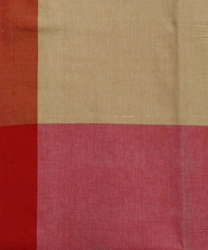 Cream Red Handspun Handwoven Cotton Saree