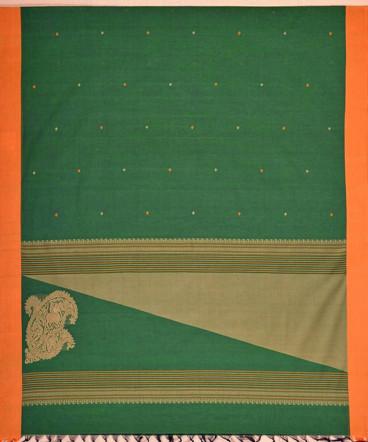 Emerald green Handloom Kanchi thread work cotton saree