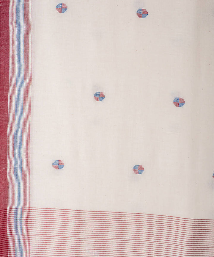 White butti handwoven cotton jamdani saree