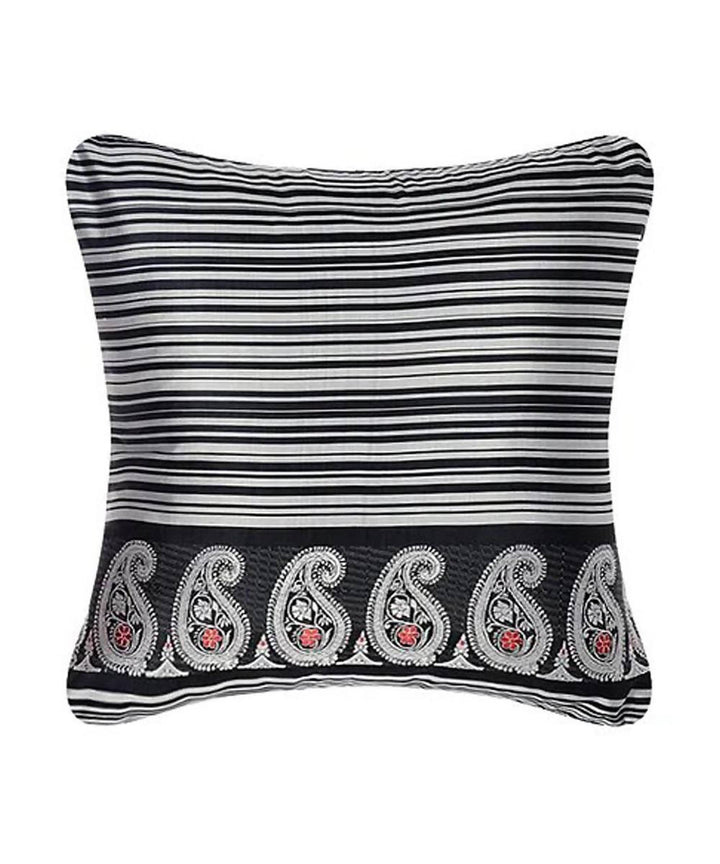 Black white silk baluchari cushion cover