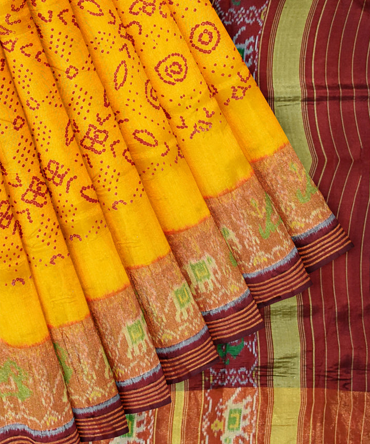 Yellow handloom bandhani patola silk saree