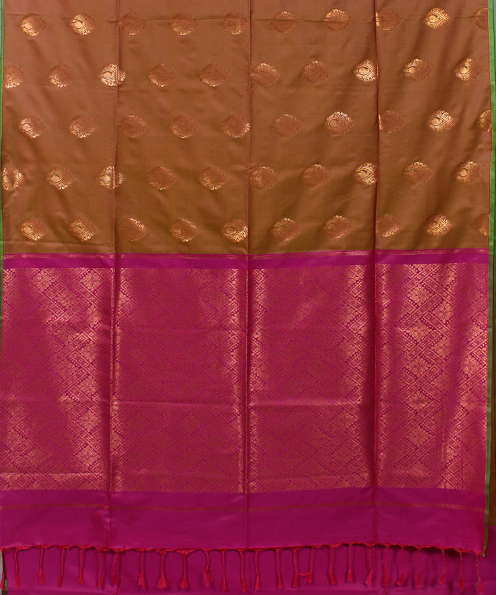 Brown pink handwoven Karnataka soft silk saree