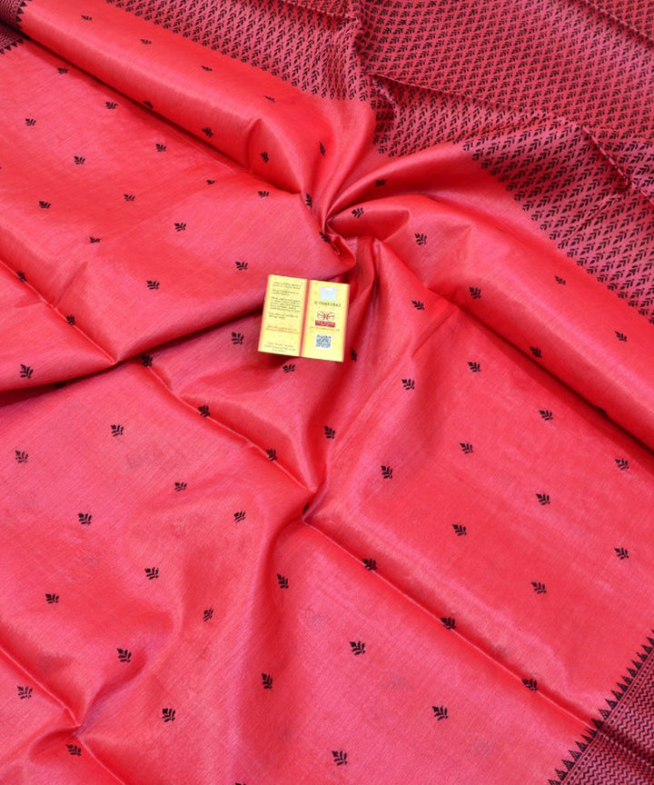 Red black handloom kosa tussar silk saree