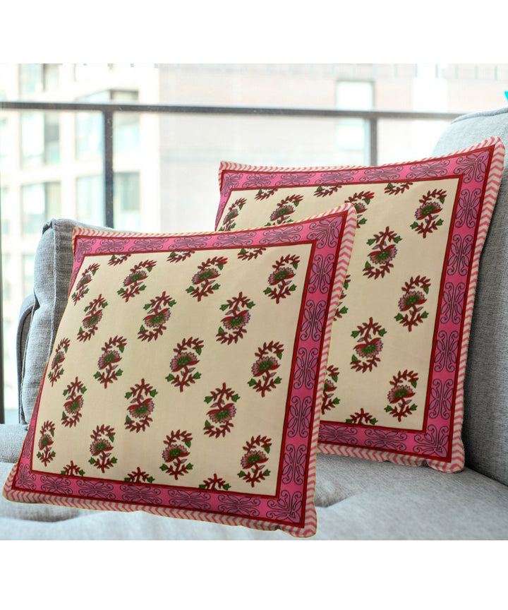 Pink handblock printed cushion cover set of 2