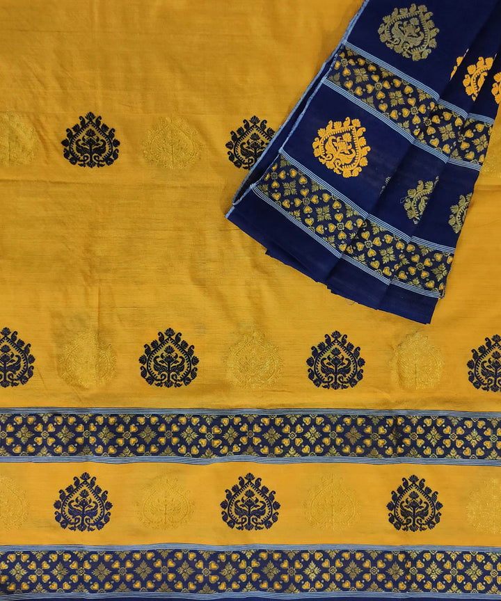 Yellow blue cotton handloom assam mekhela chador