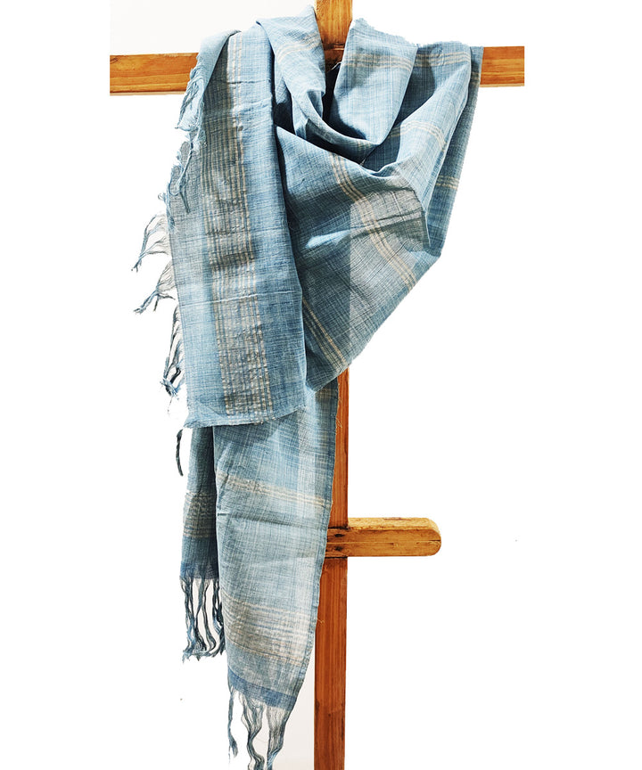 Sky blue beige handloom cotton and eri silk assam stole
