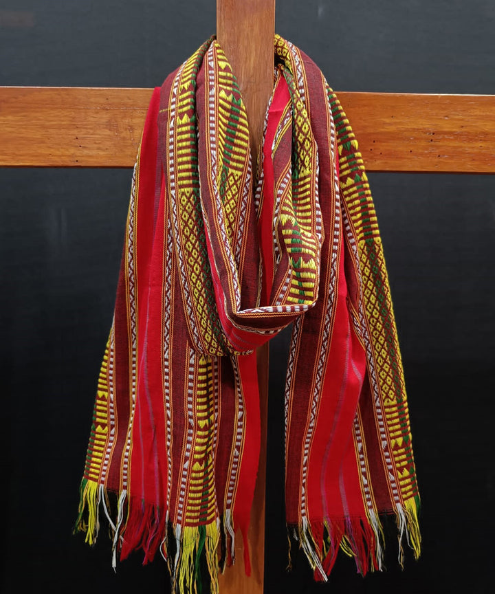 Red yellow striped loin loom acrylic wool nagaland handwoven muffler