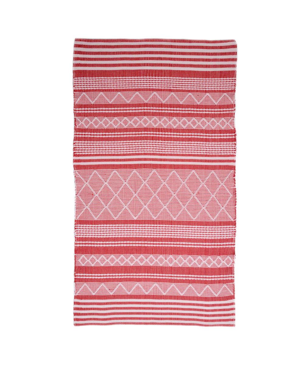 Multicolor hand block print stripe cotton dhurrie