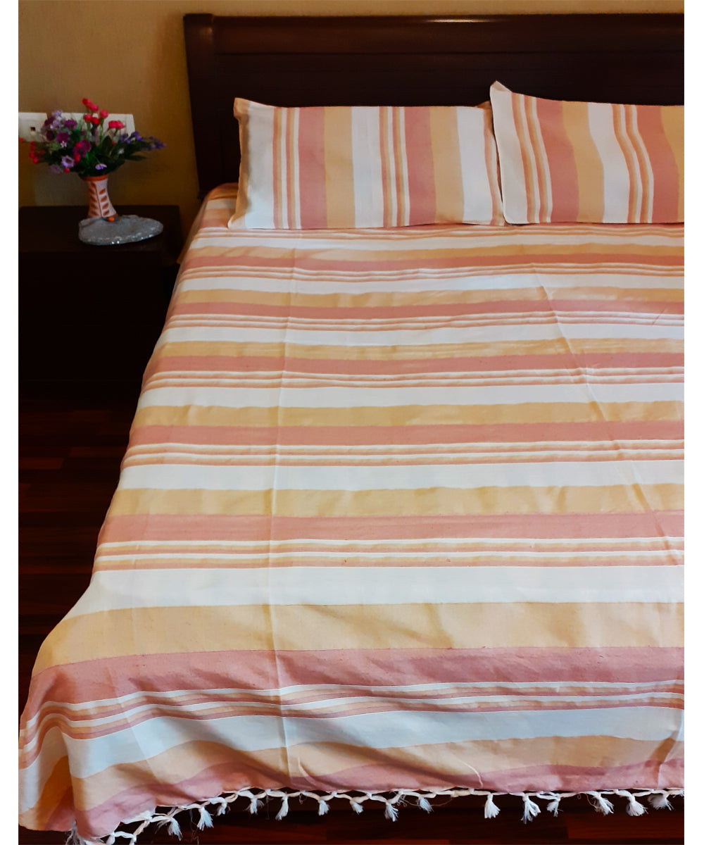 Multi colour handwoven cotton stripe bedsheet