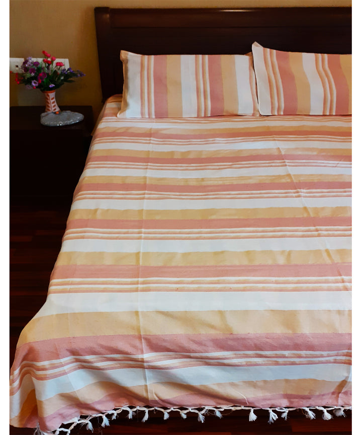Multi colour handwoven cotton stripe bedsheet