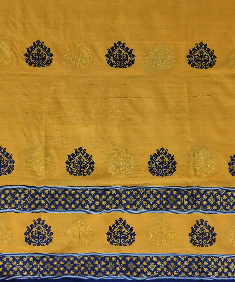 Yellow blue cotton handloom assam mekhela chador