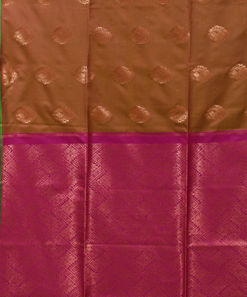Brown pink handwoven Karnataka soft silk saree