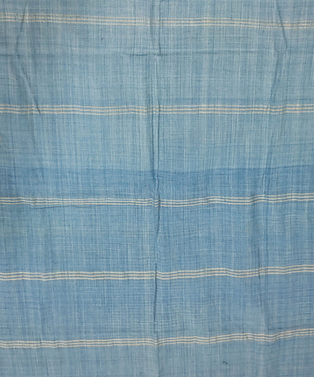 Sky blue beige handloom cotton and eri silk assam stole
