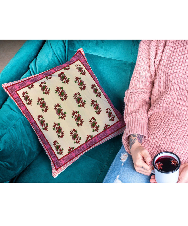 Pink handblock printed cushion cover set of 2