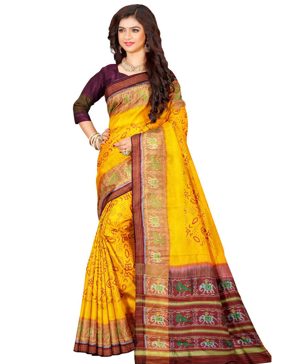 Yellow handloom bandhani patola silk saree