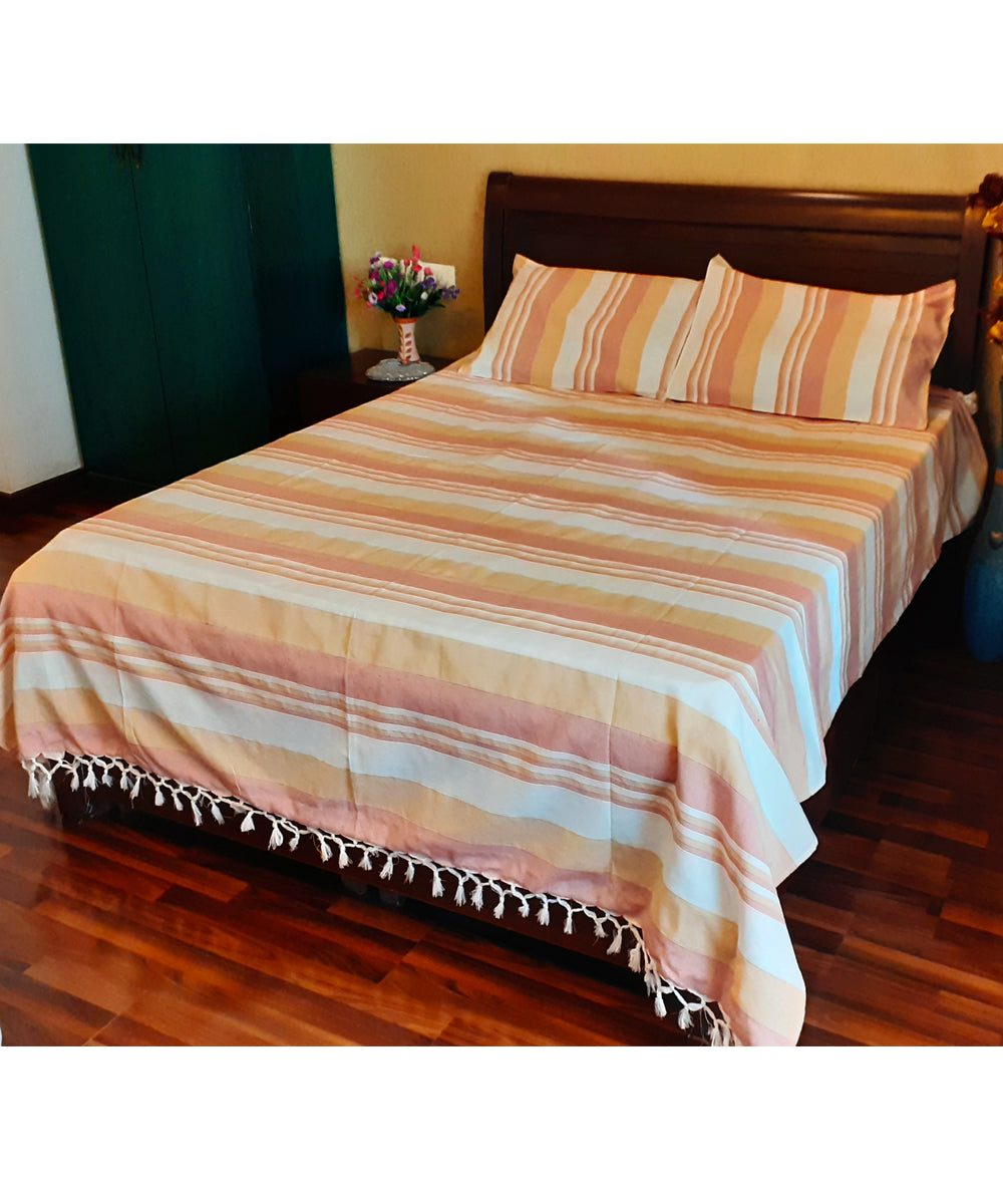 Multi colour handwoven cotton stripe bedsheet