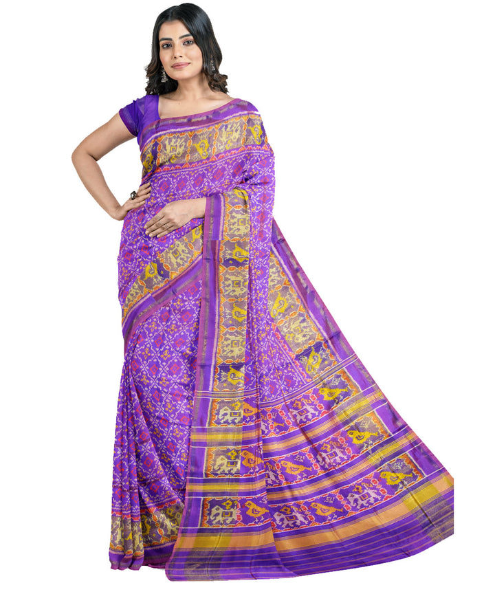 Purple handloom silk patola ikat saree