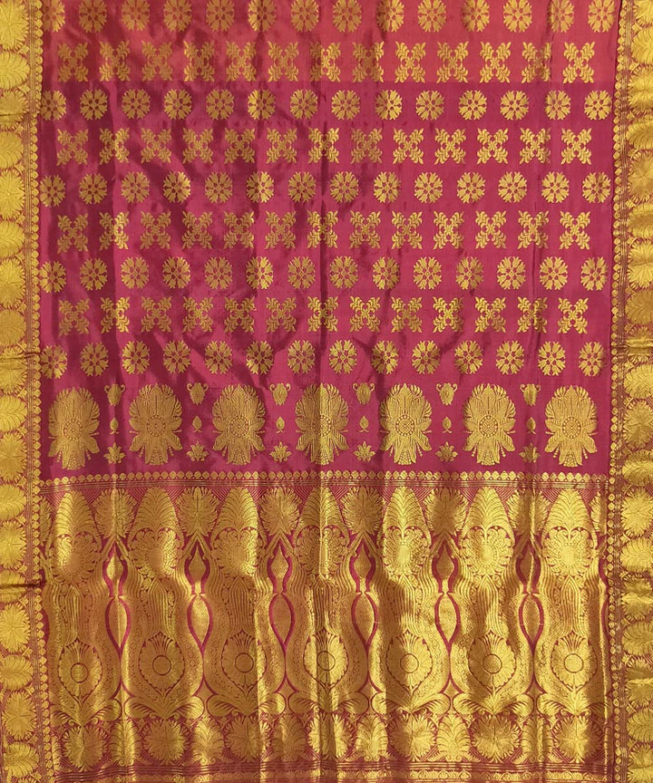Maroon golden mulberry silk handwoven assam mekhela chador