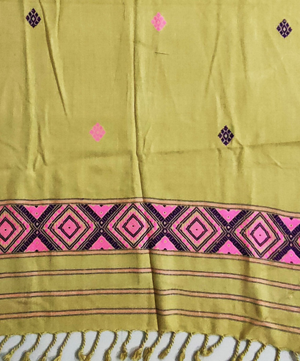Yellow pink handwoven cotton assam stole