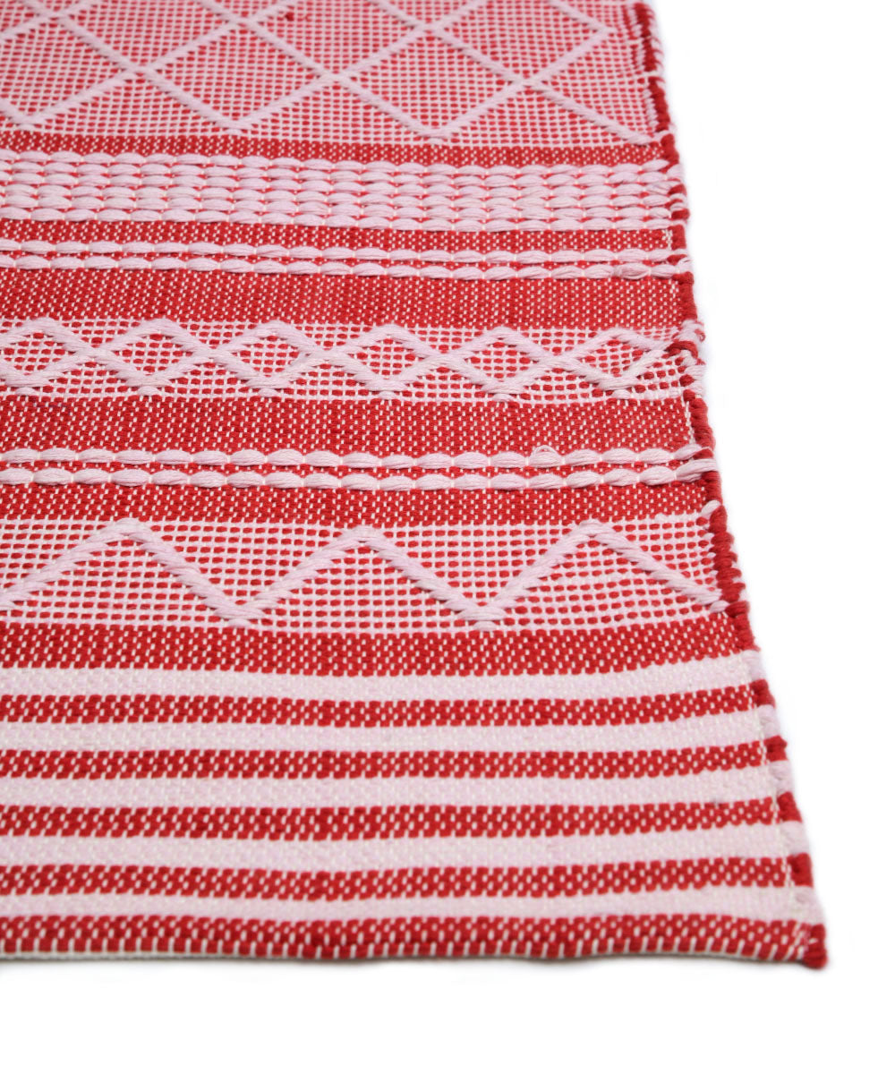 Multicolor hand block print stripe cotton dhurrie