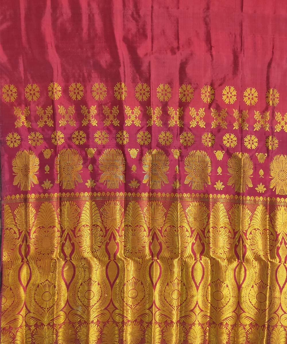 Maroon golden mulberry silk handwoven assam mekhela chador