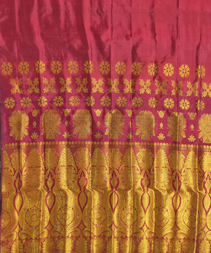 Maroon golden mulberry silk handwoven assam mekhela chador