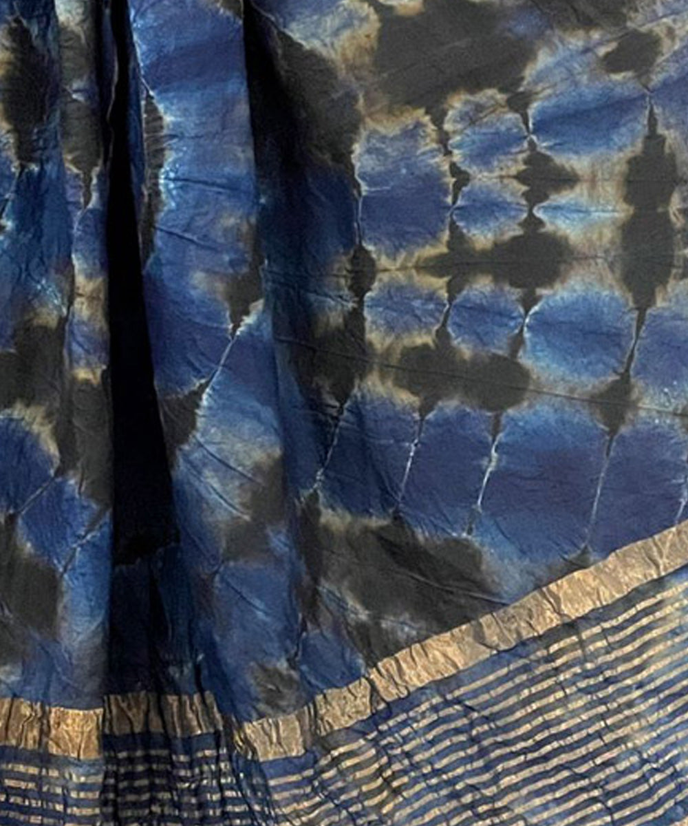 Blue black handwoven tie dye tussar silk stole