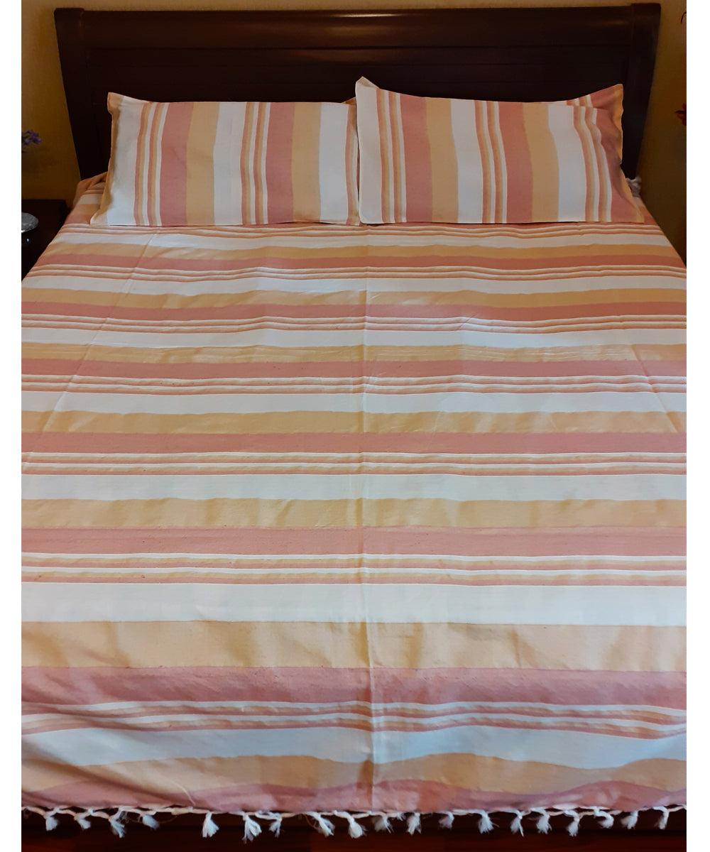 Multi colour handwoven cotton stripe bedsheet