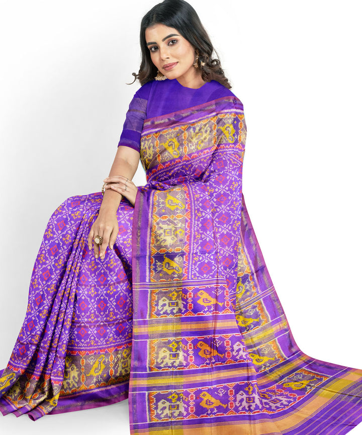 Purple handloom silk patola ikat saree