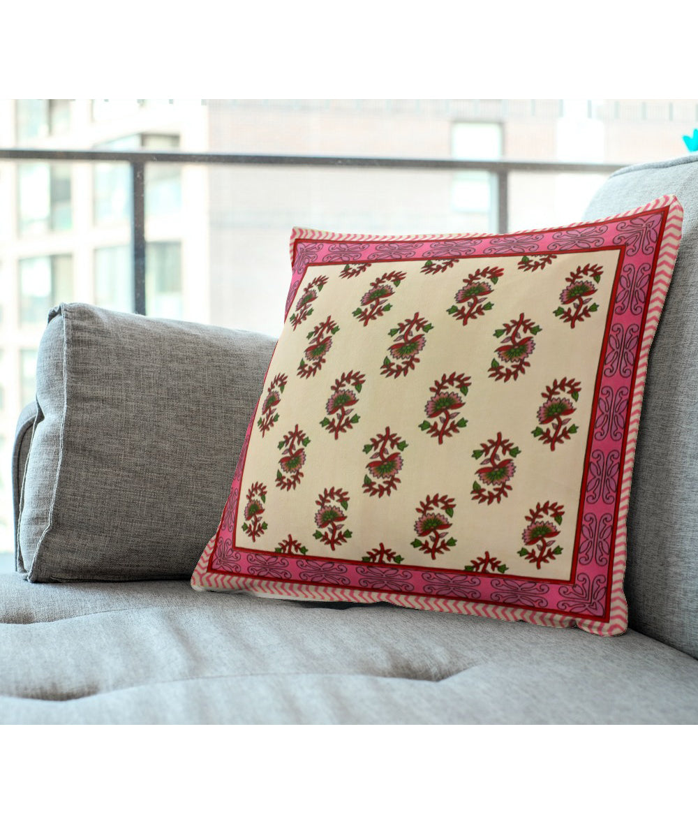 Pink handblock printed cushion cover set of 2