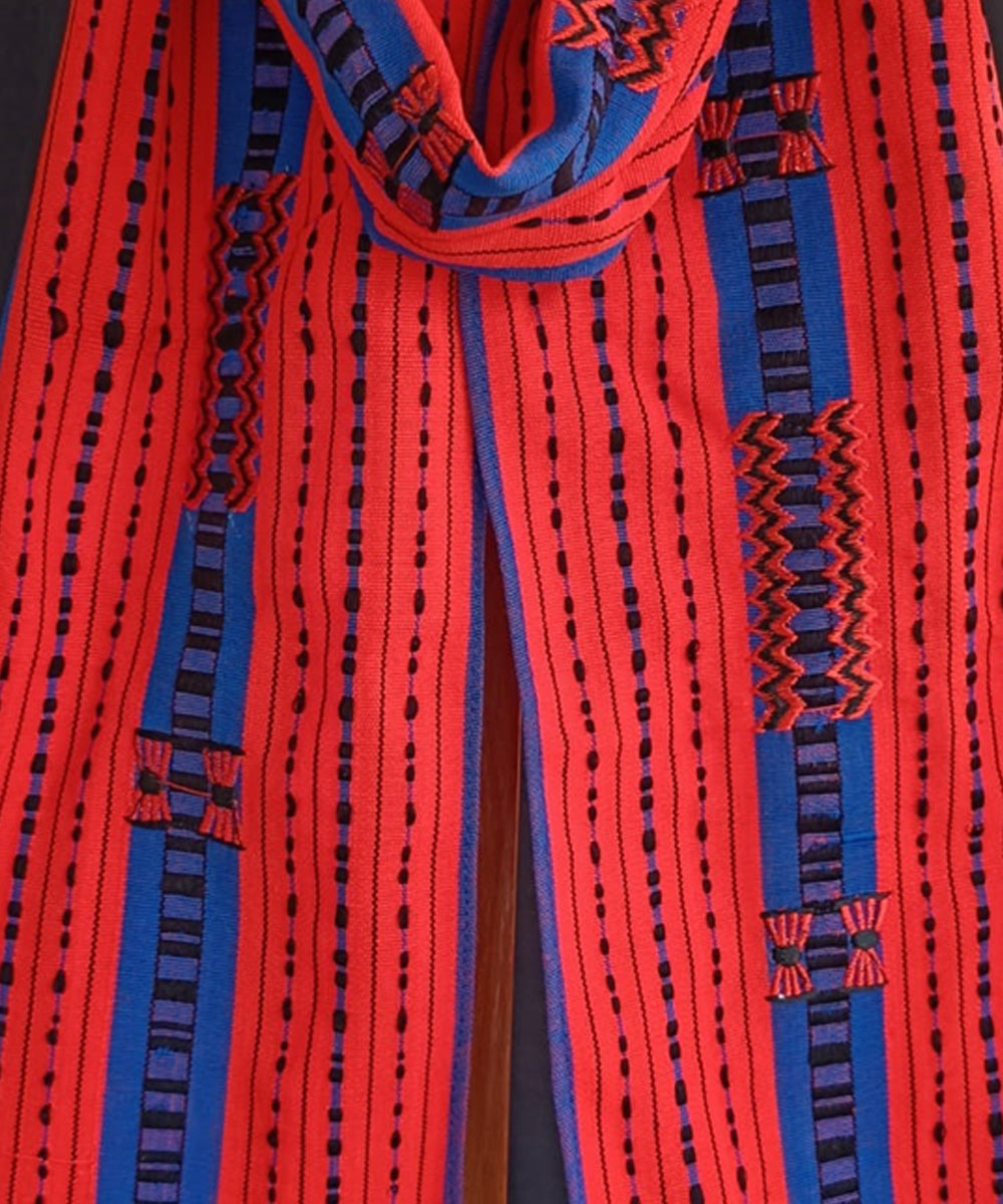 Red blue striped loin loom acrylic wool nagaland handwoven muffler