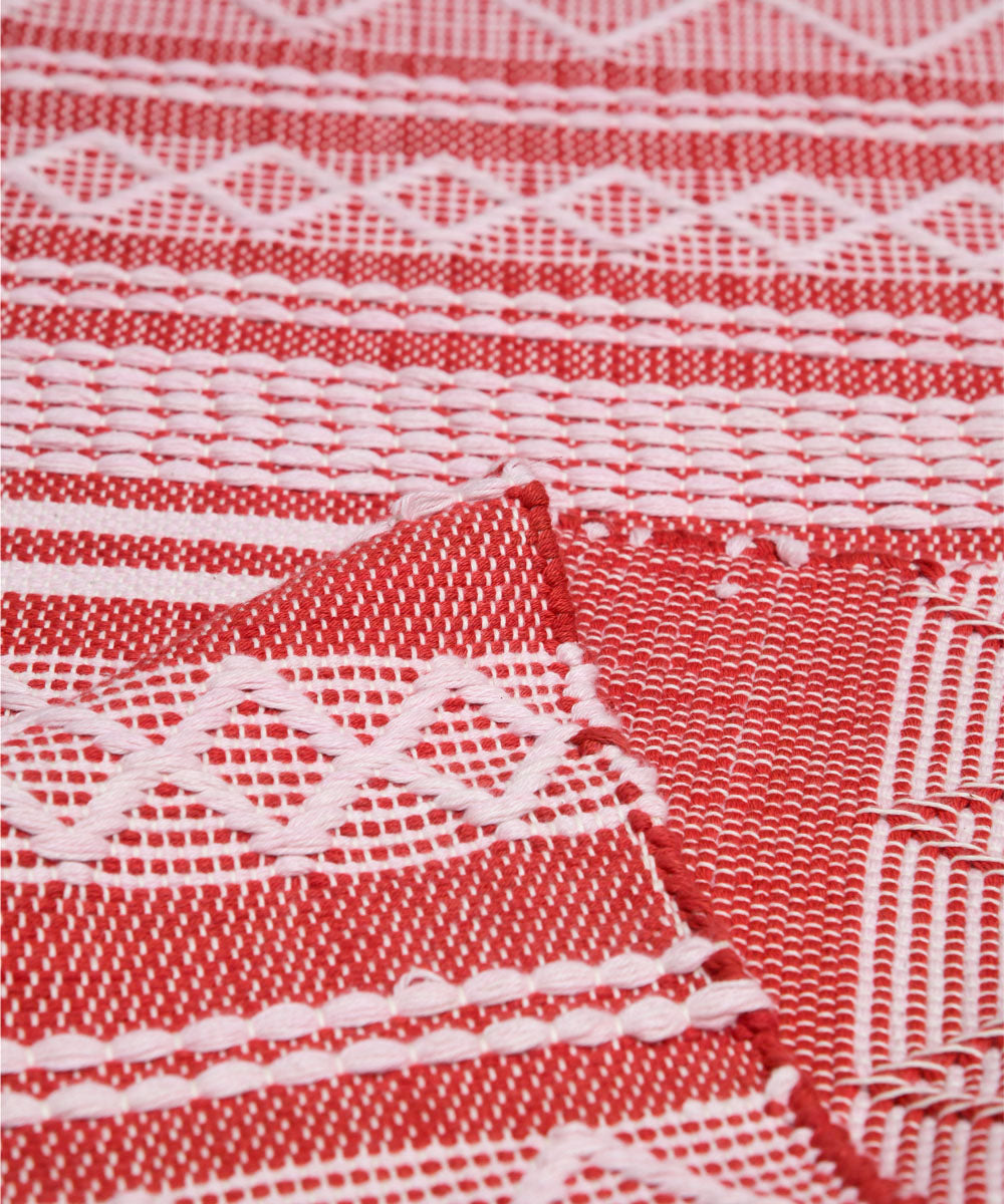 Multicolor hand block print stripe cotton dhurrie