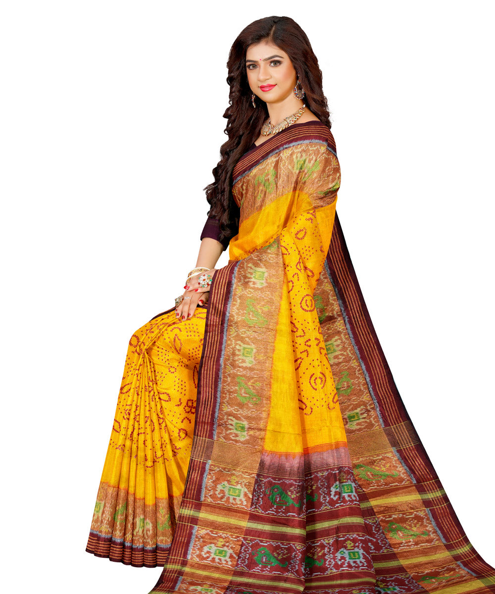 Yellow handloom bandhani patola silk saree