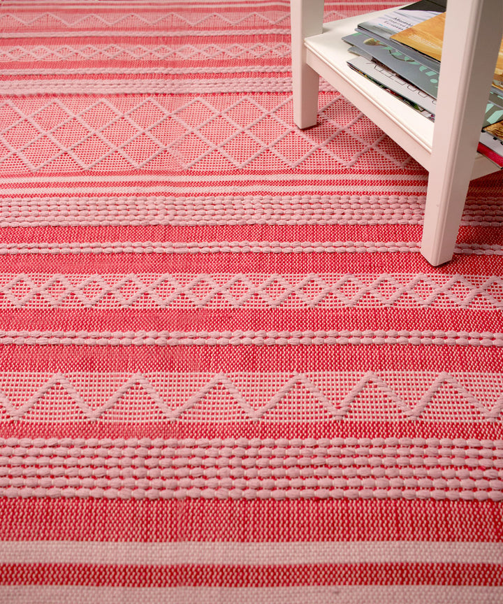 Multicolor hand block print stripe cotton dhurrie