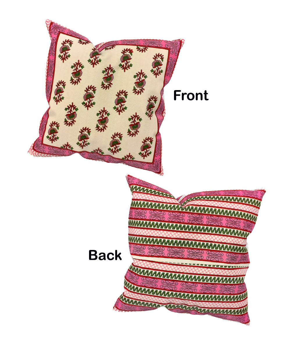 Pink handblock printed cushion cover set of 2
