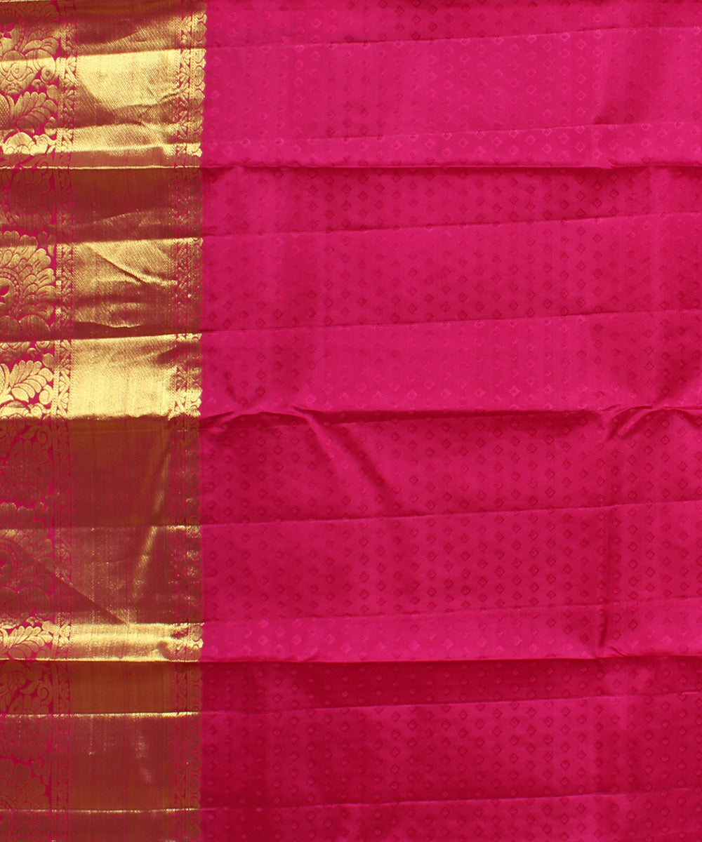 Yellow dark pink handwoven karnataka brocade silk saree