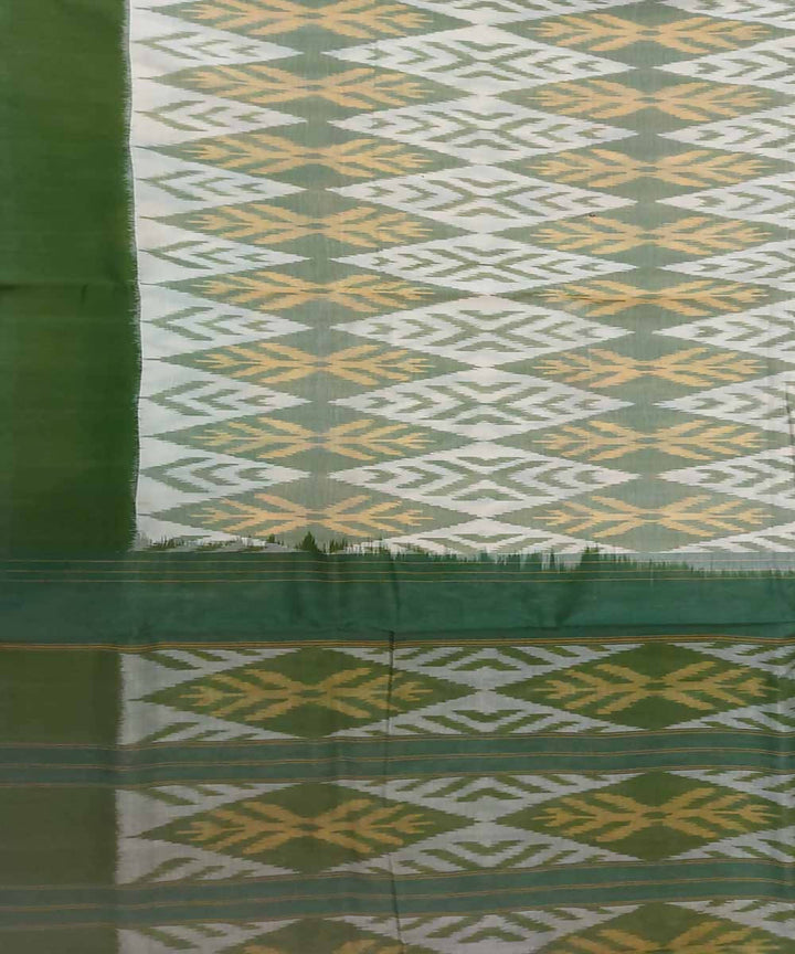 White with green handloom cotton ikat pochampally saree