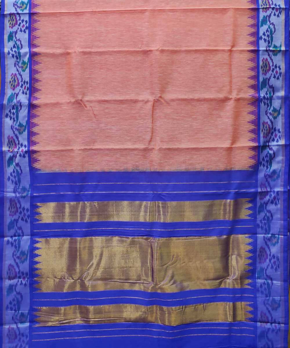 Light orange blue handwoven gadwal silk saree