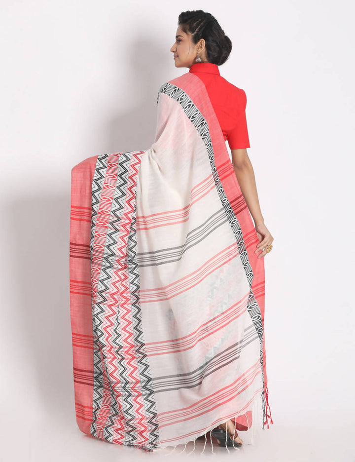 White red begampuri handspun handwoven cotton saree